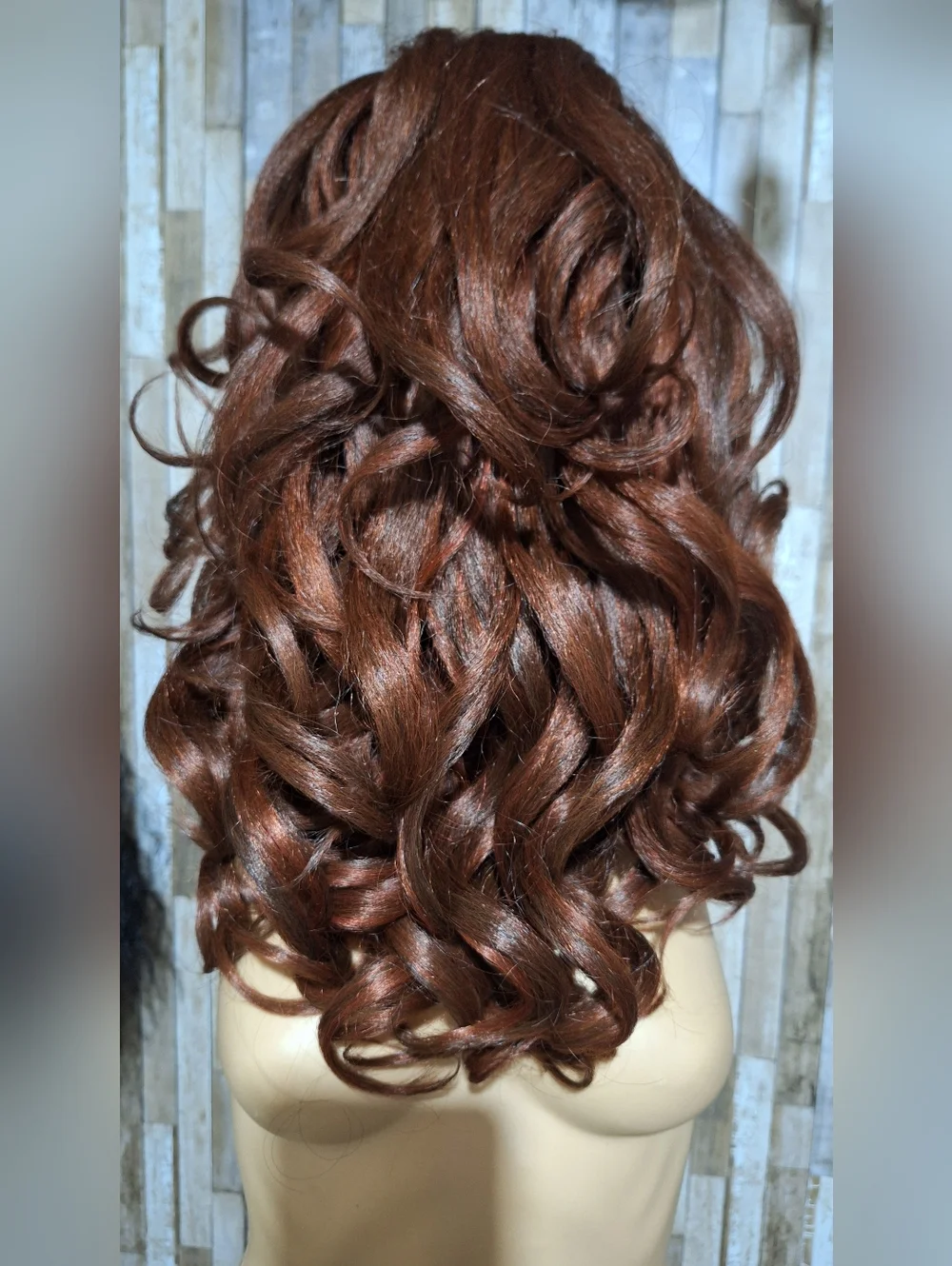 Luxurious Long Wavy Human Hair Blend Wig - Chestnut Brown - Picture 4 of 7